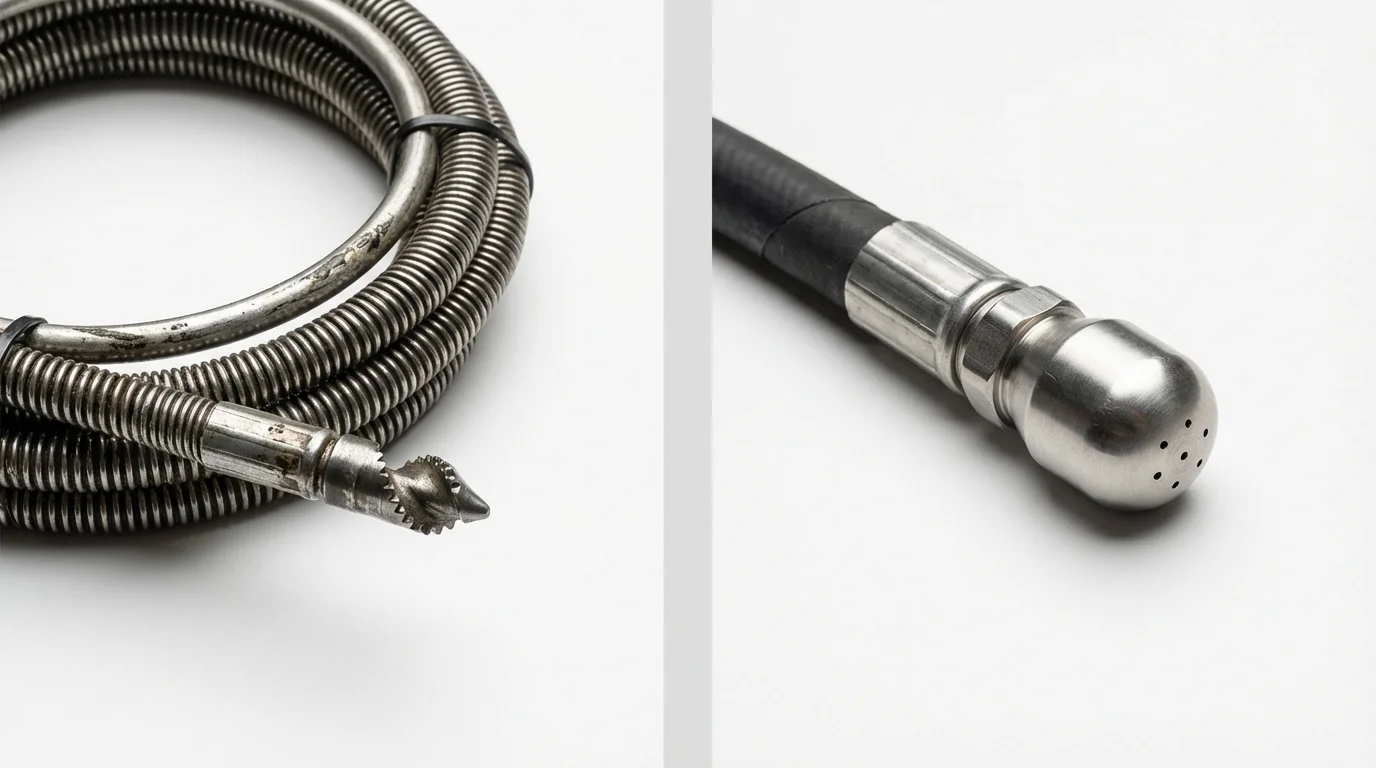 Drain snake cable and hydro jetting nozzle used for drain cleaning in Deer Park, NY