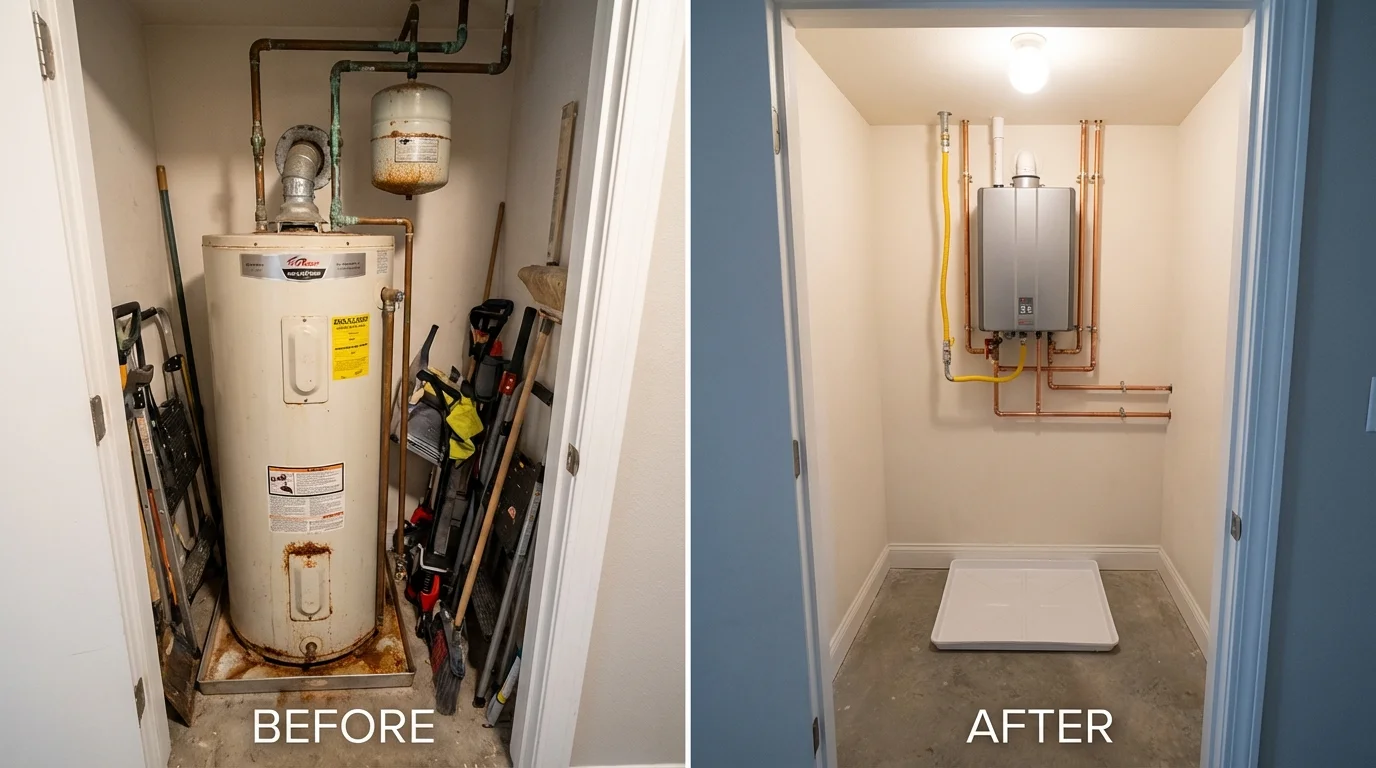 Tank water heater versus wall-mounted tankless unit comparison for Deer Park, NY homeowners